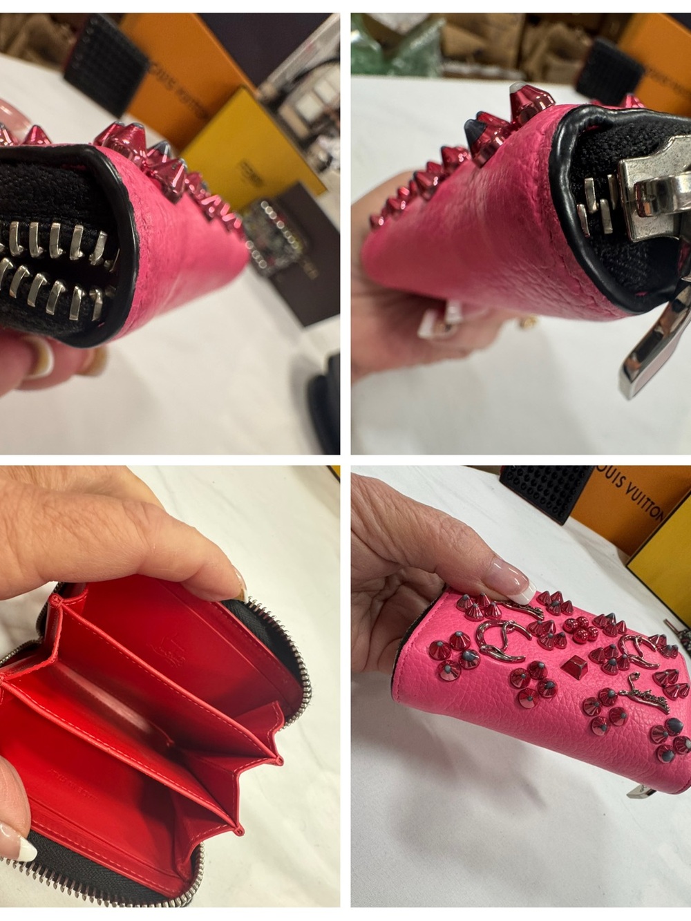 Christian Louboutin Hot Pink studded Zip Wallet - Picture 6 of 9